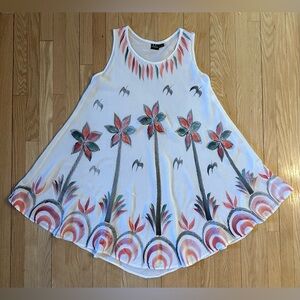 S.R. Fashions One Size Plus White/Flowers Ombré Embroidered Shift Dress